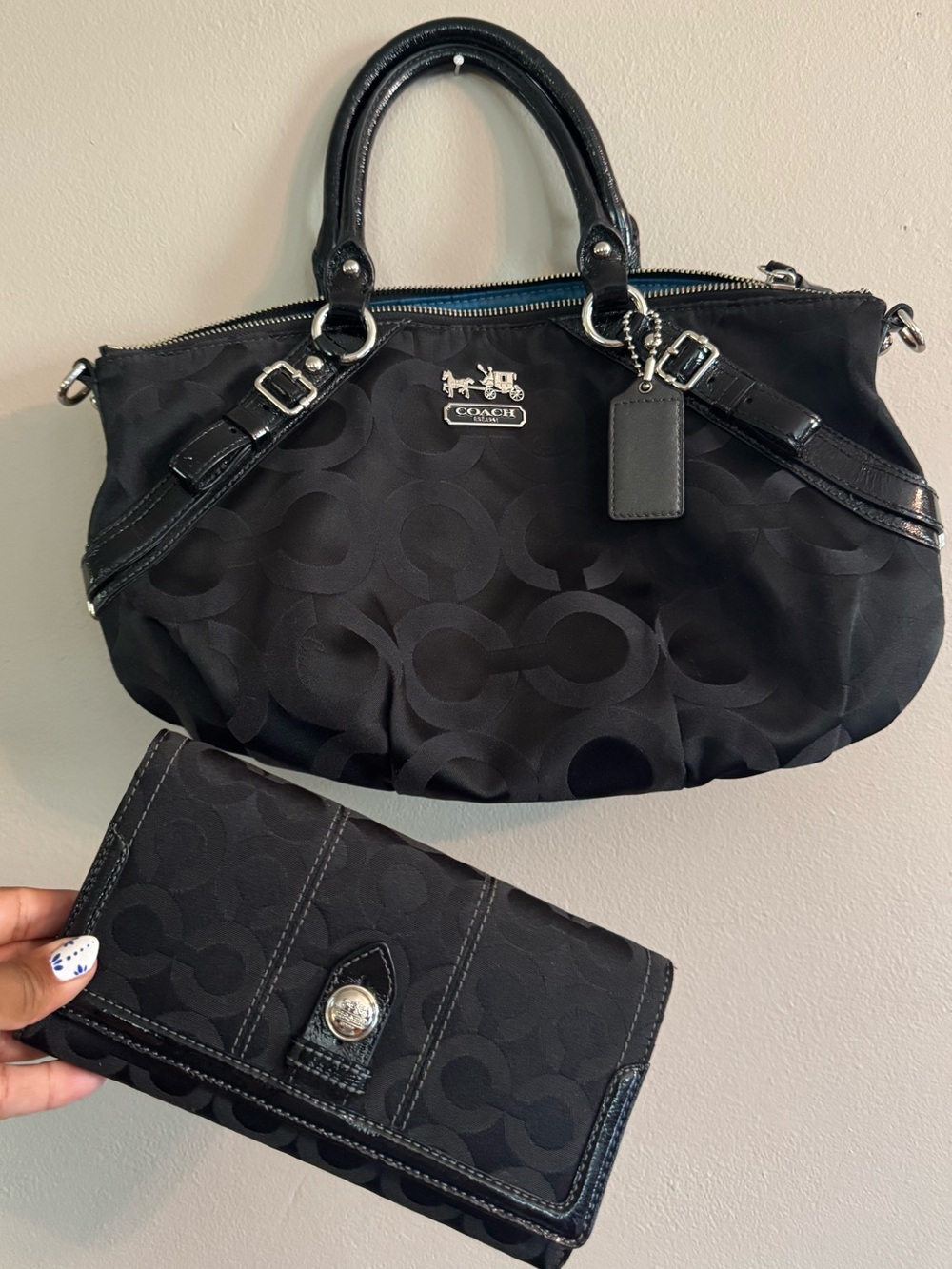 Coach Black Signature Satchel and Matching Wallet